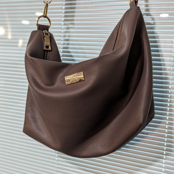 BCBG Hobo Soft Floppy Vegan Leather Crossbody Bag with Extra Strap Taupe - Picture 3 of 12